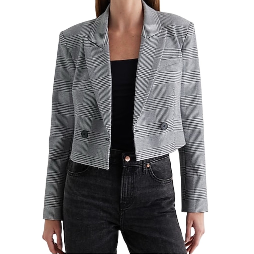 Express Plaid Double Breasted Cropped Blazer NWOT